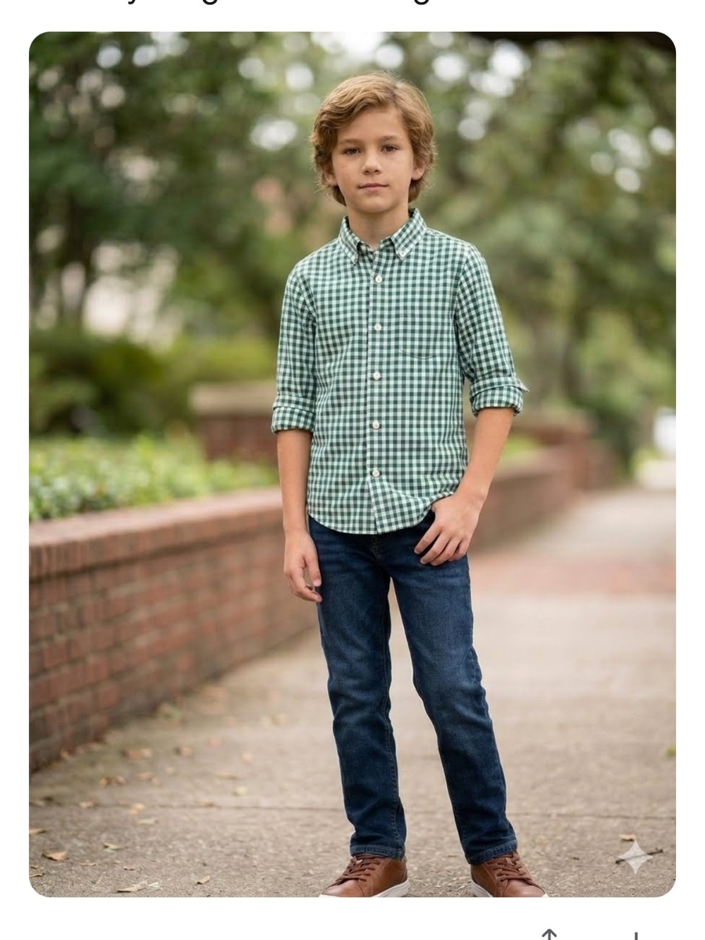 abercrombie kids Green Gingham Button-Down 100% Cotton Shirt